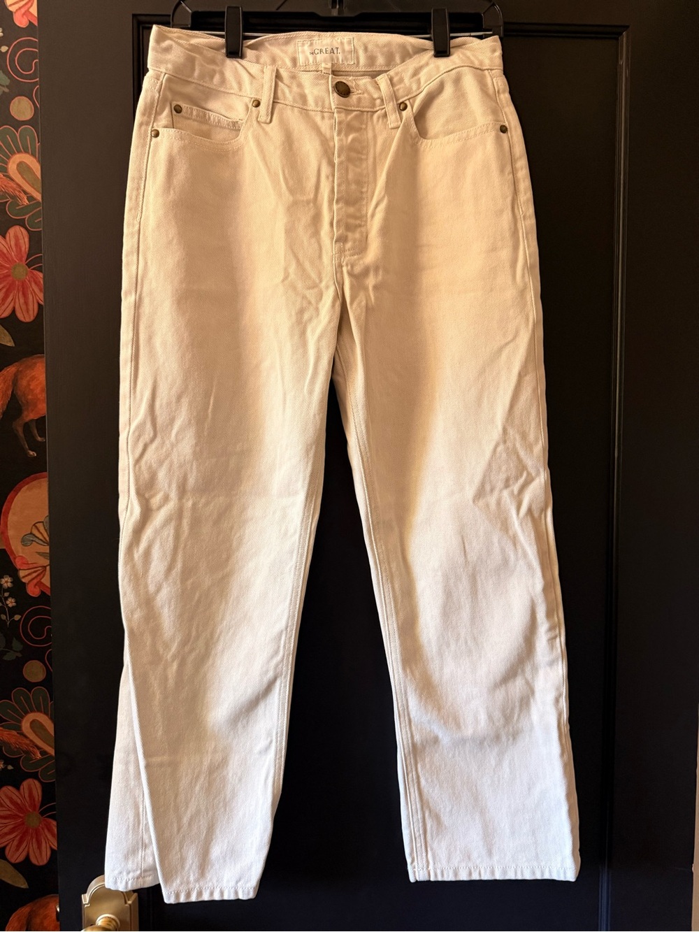 The GREAT. The Wayne Jean Ivory Cream Denim Size 26 Crop Button Fly